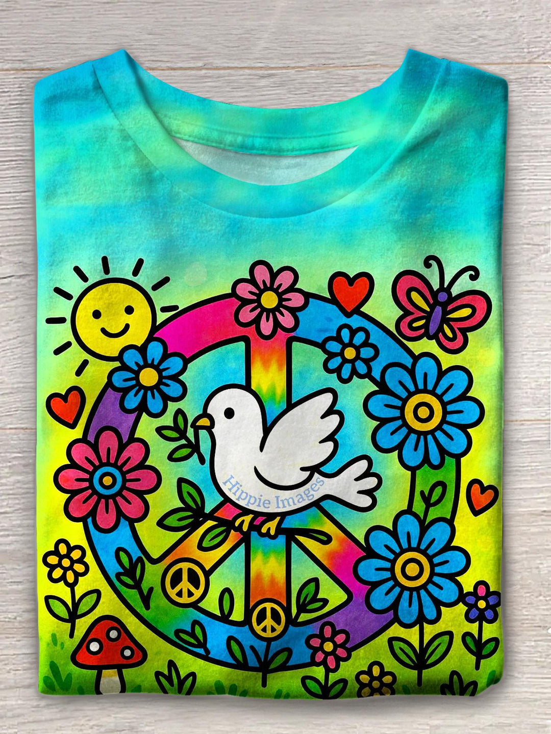 Retro Hippie Print Crew Neck T-shirt