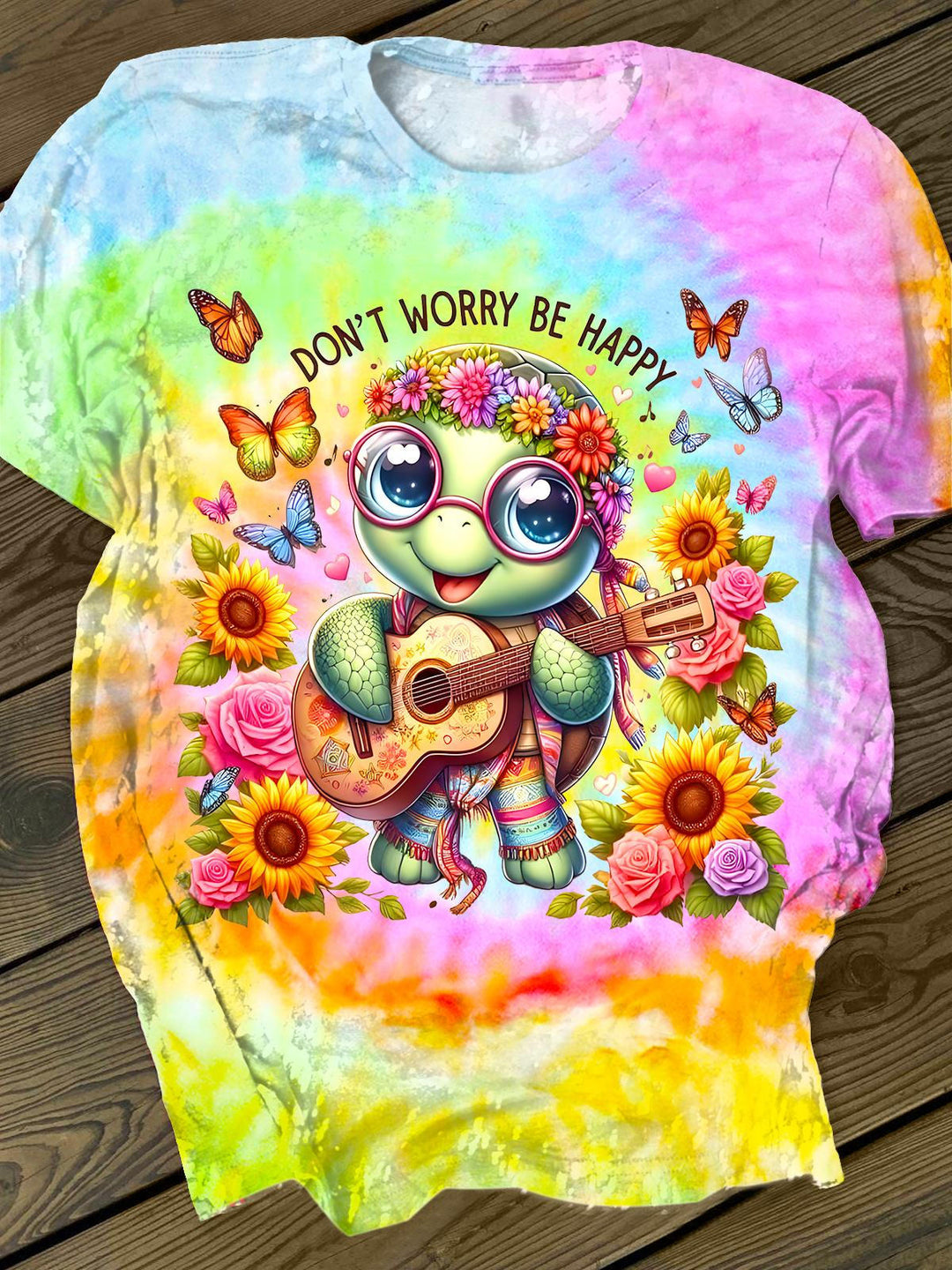 Hippie Turtle Printed Crew Neck T-shirt