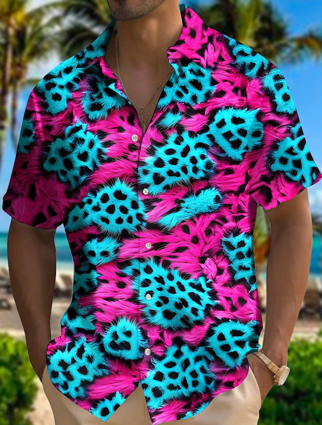 Men's Fun Leopard Print Short Sleeve Shirts