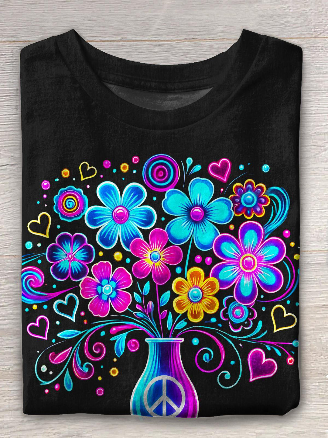 Hippie Floral Crew Neck T-shirt
