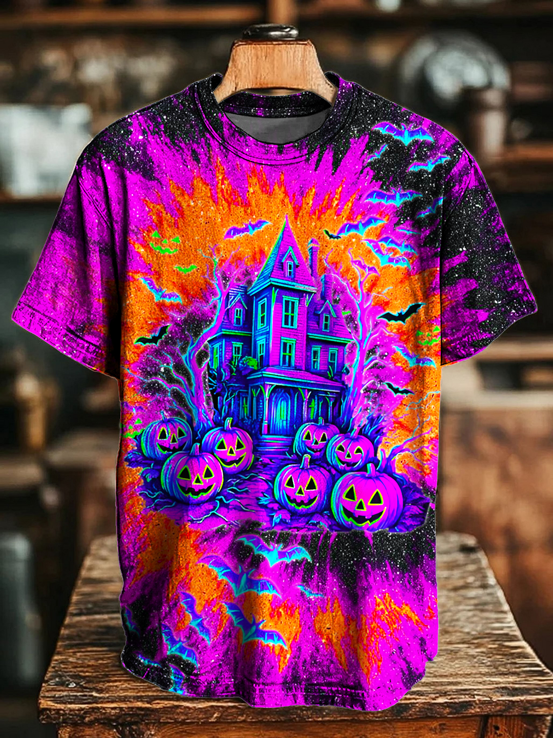 Vintage Tie-dye Halloween Crew Neck T-shirt