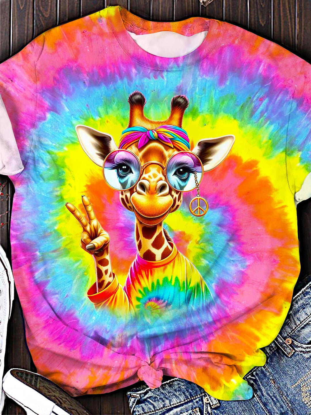Hippie Giraffe Crew Neck T-shirt