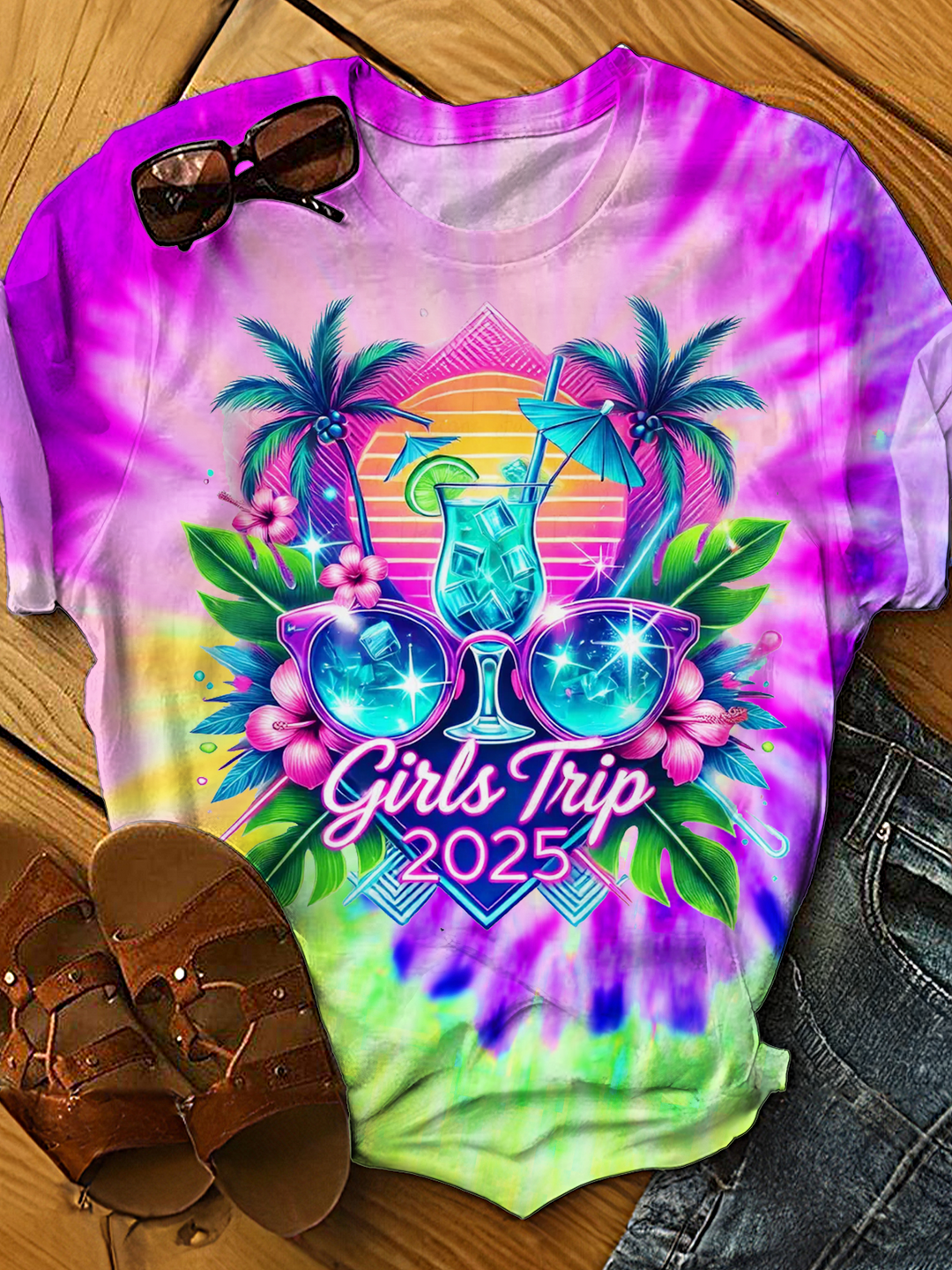 12 Neon Girls Trip Sublimation Summer Trip Crew Neck T-shirt