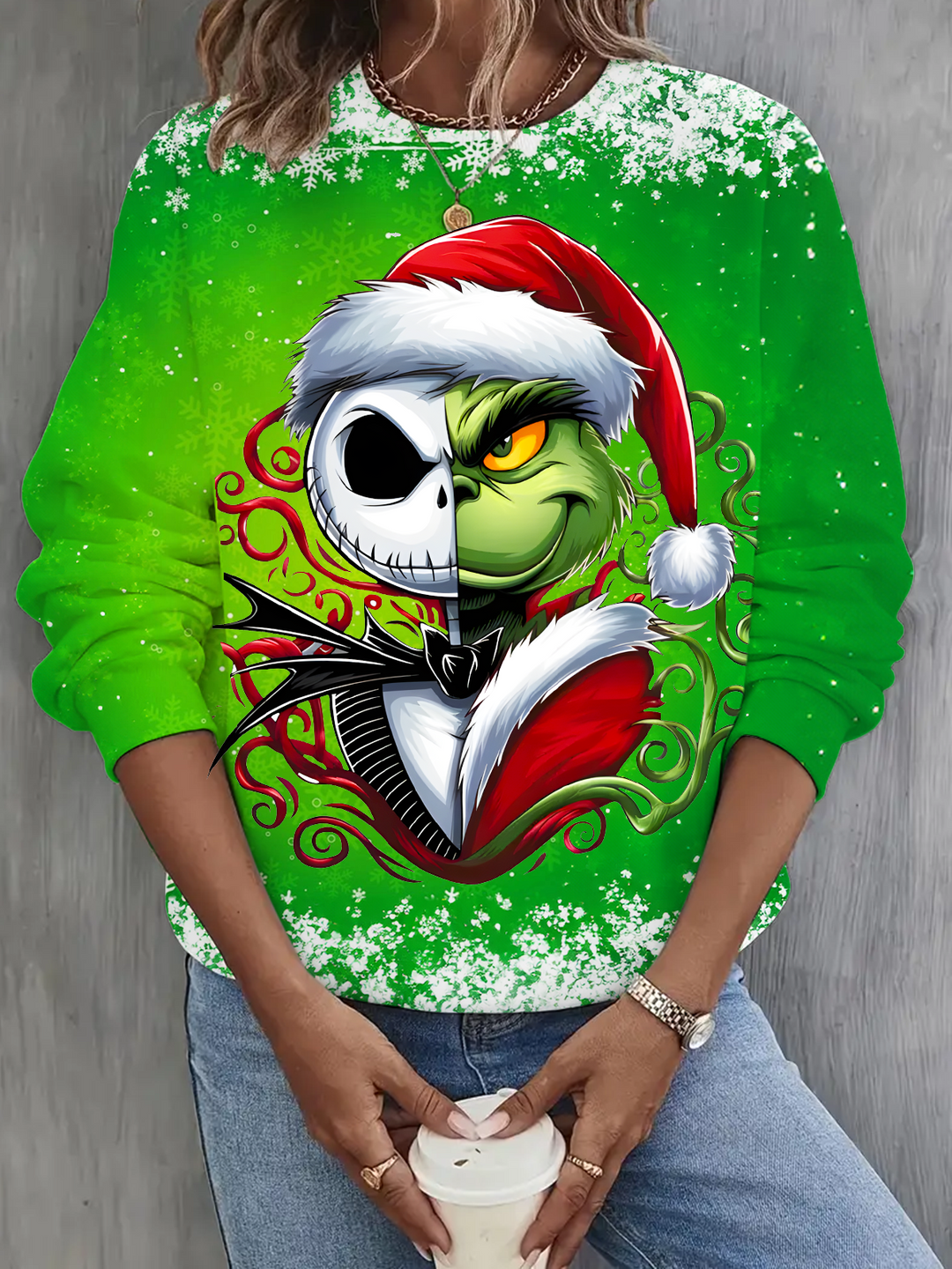 Merry Christmas Grinch Printed Long Sleeve Casual Top