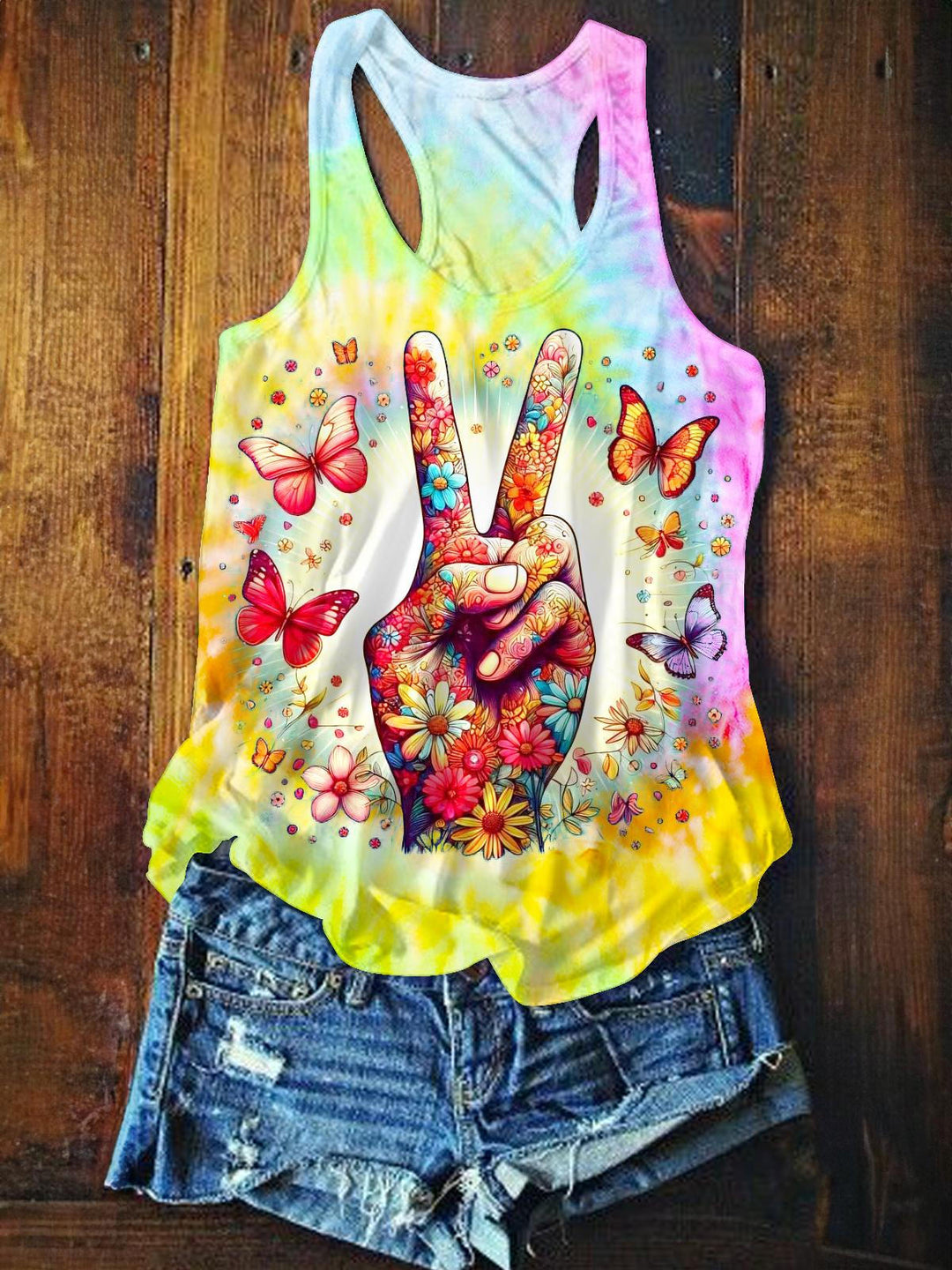Hippie Tie-Dye Fun Printed Casual Tank Top