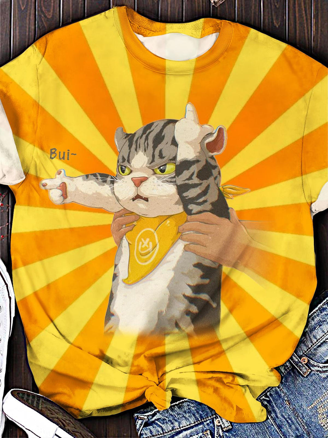 Fun Kitten Print Crew Neck T-shirt