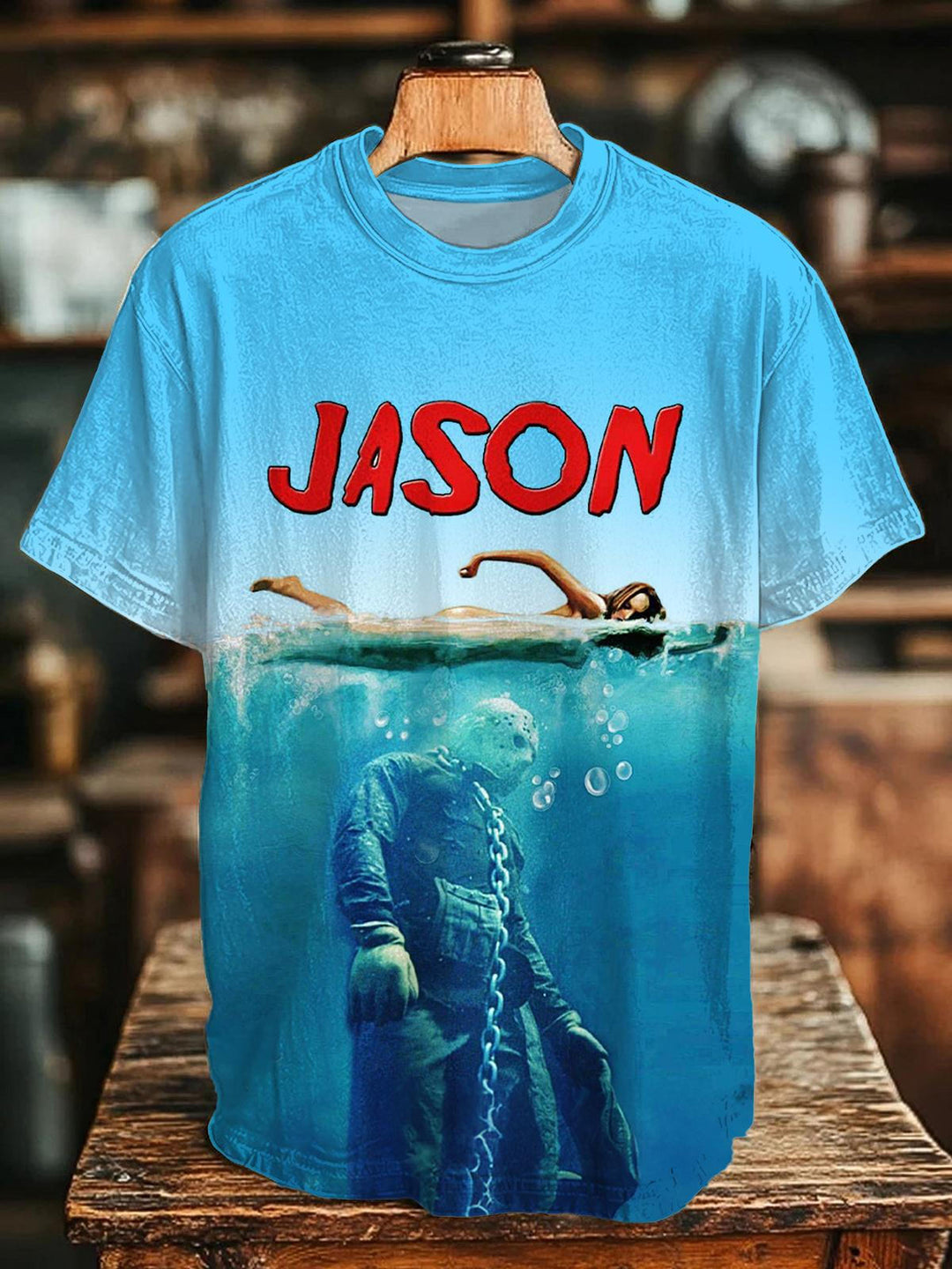 Halloween Great White Shark Print Crew Neck T-shirt
