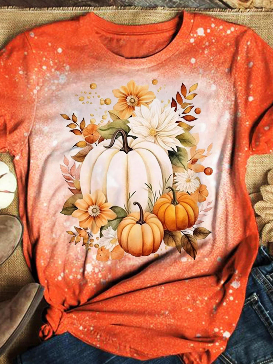 Fall Pumpkin Crew Neck T-shirt