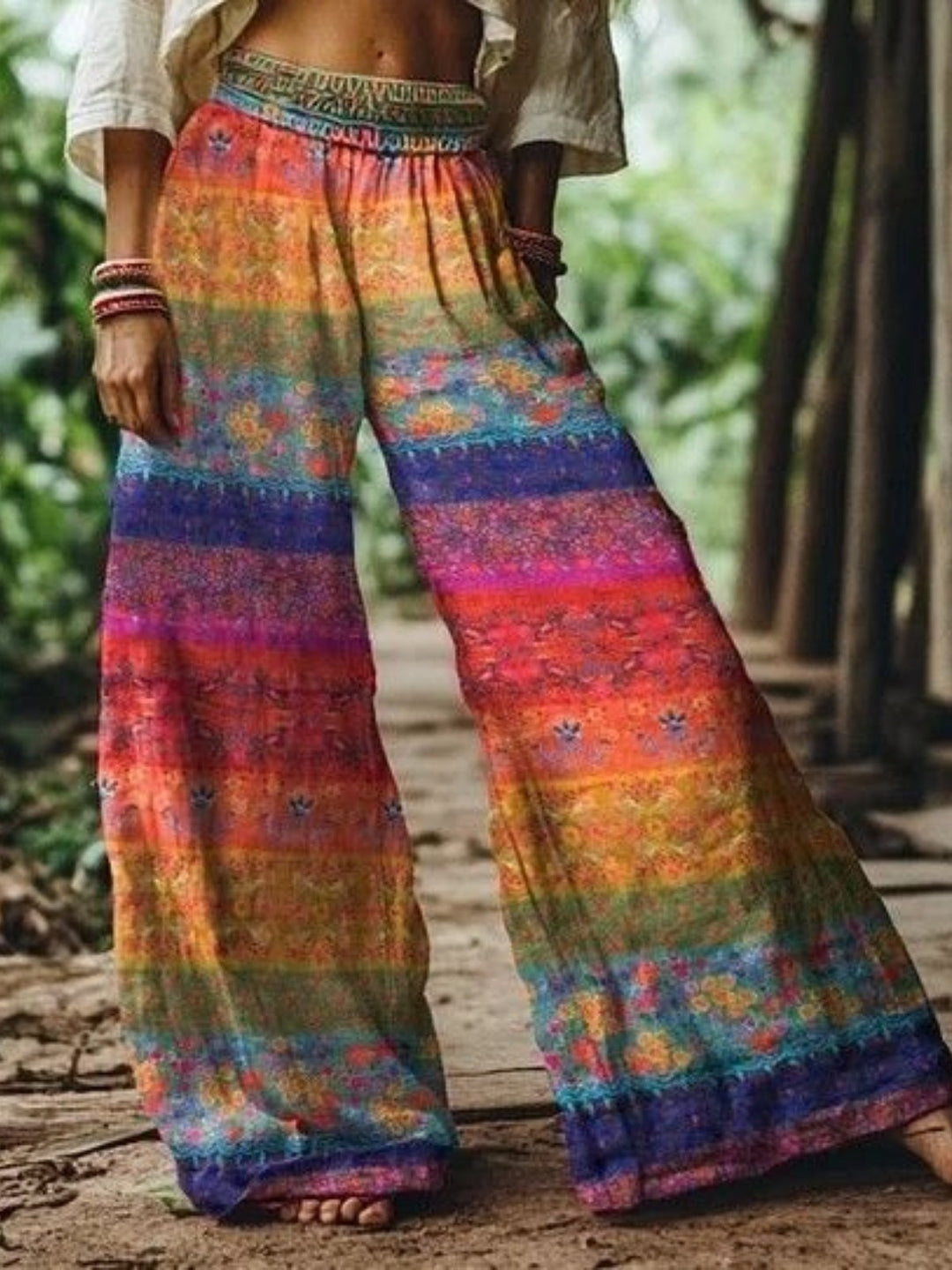 Colorful Hippie Ethnic Pattern Art Casual Tousers