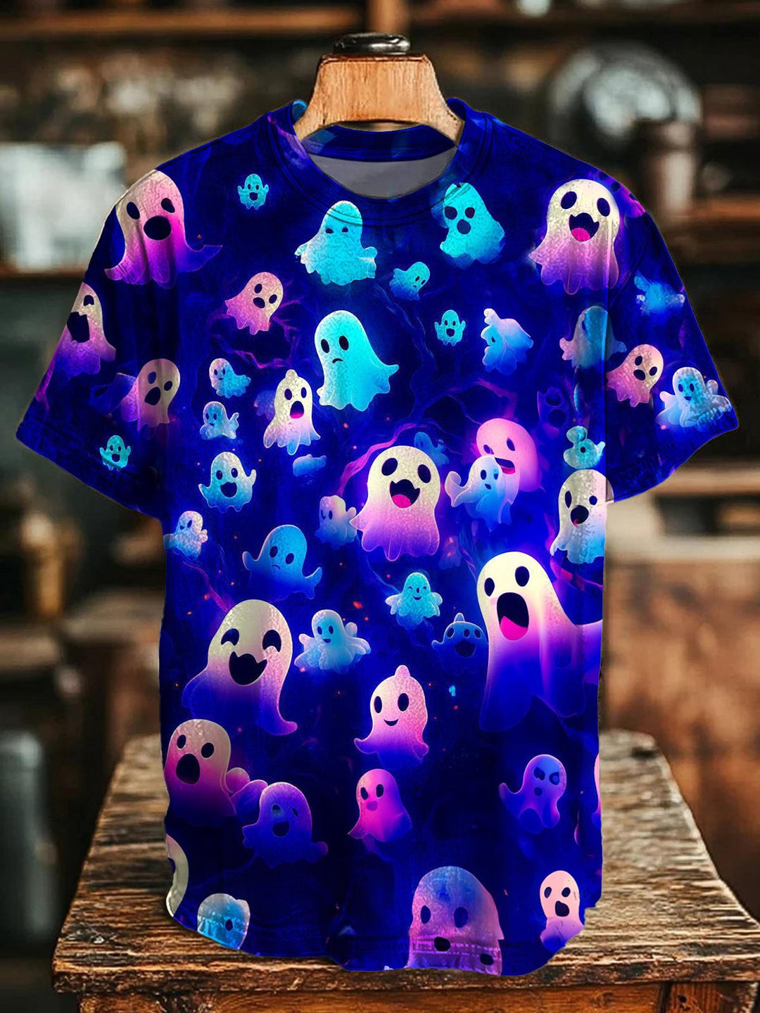 Halloween Ghost Print Crew Neck T-shirt
