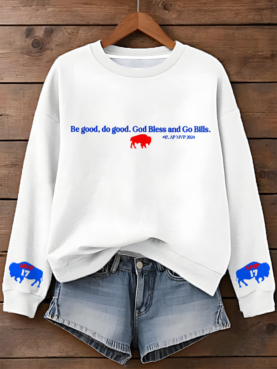God Bless and Go Bills Printed Long Sleeve Casual Top