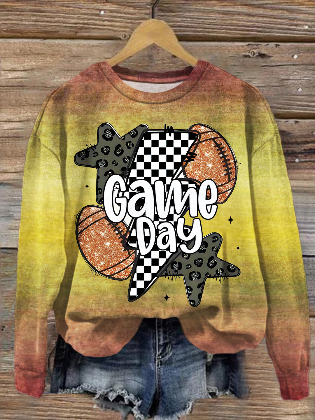 Glitter Football Printed Long Sleeve Casual Top