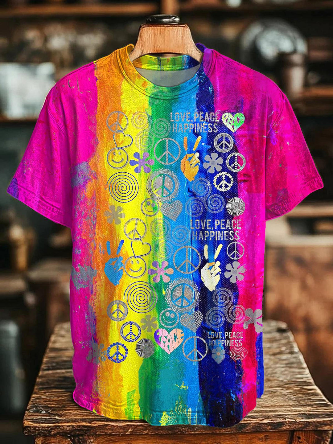Retro Tie-Dye Hippie Print Crew Neck T-shirt