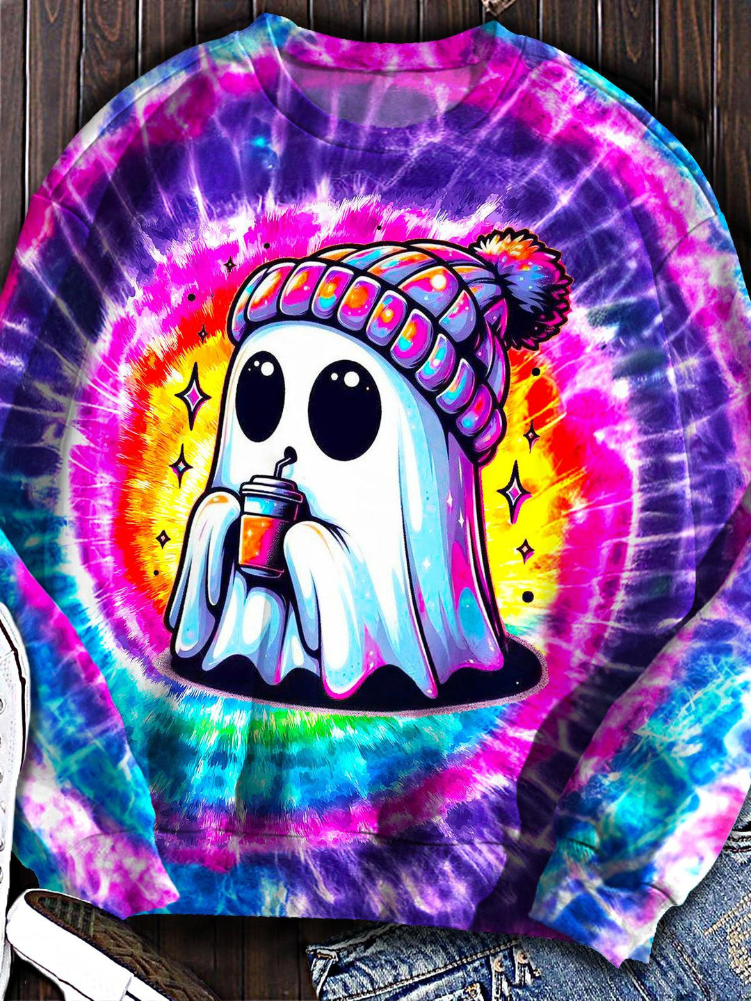 Halloween Cute Ghost Print Long Sleeve Casual Top