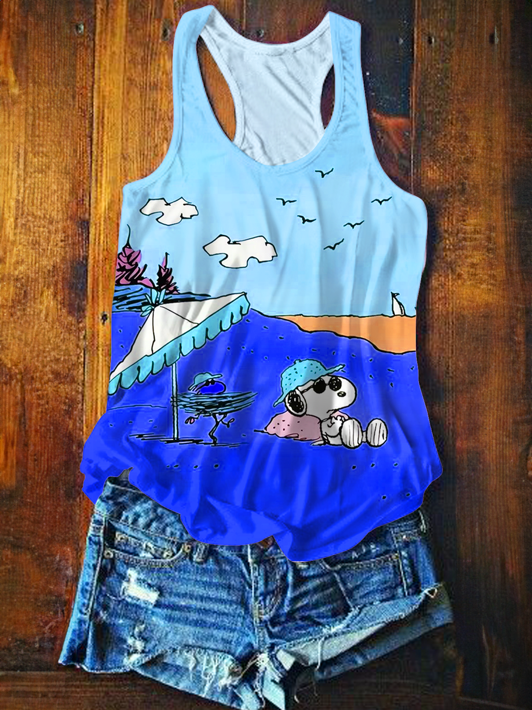 Fun Snoopy Island Vacation Printed Casual Tank Top