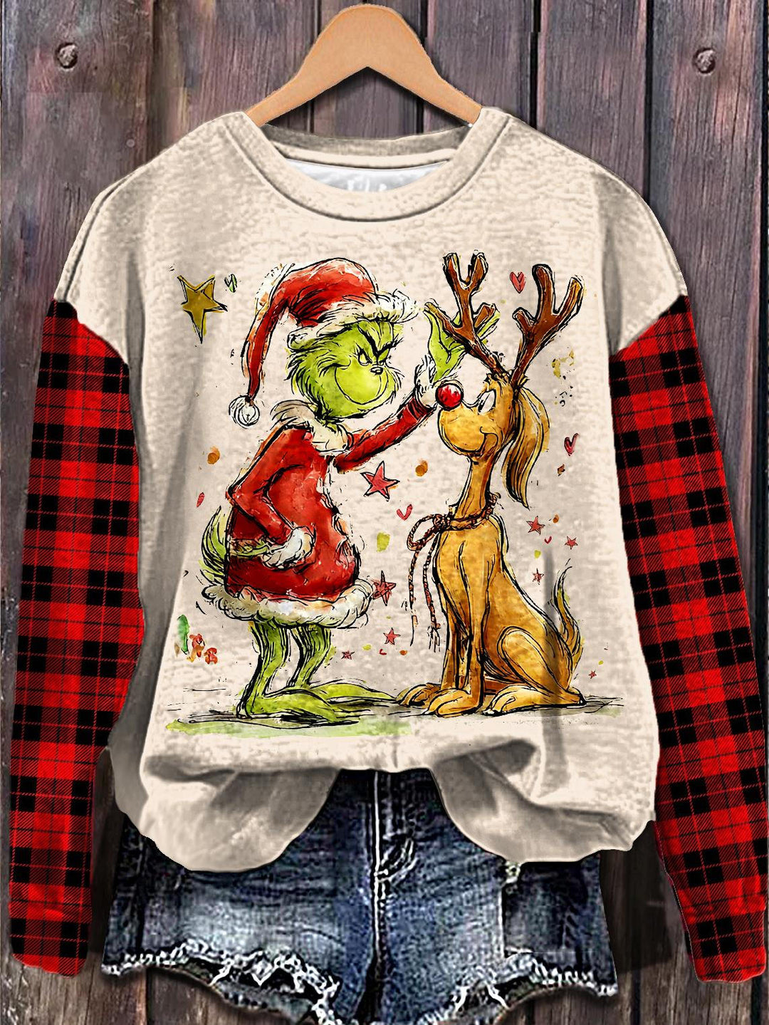 Christmas Grinch Print Long Sleeve Casual Top