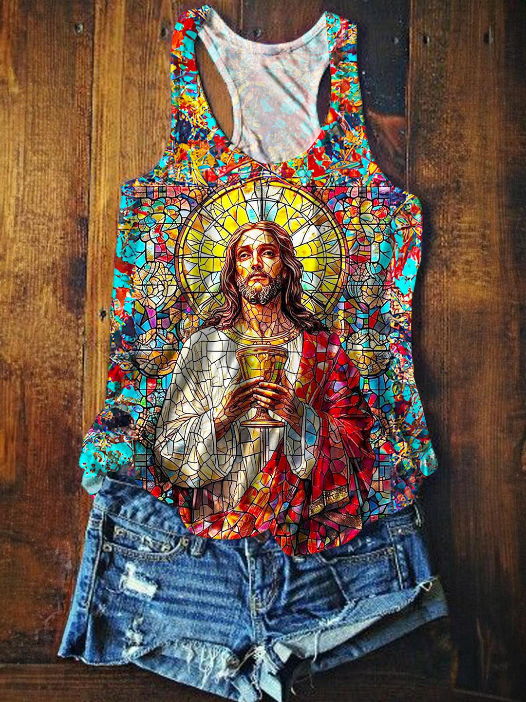 Vintage Jesus Christ Printed Casual Tank Top