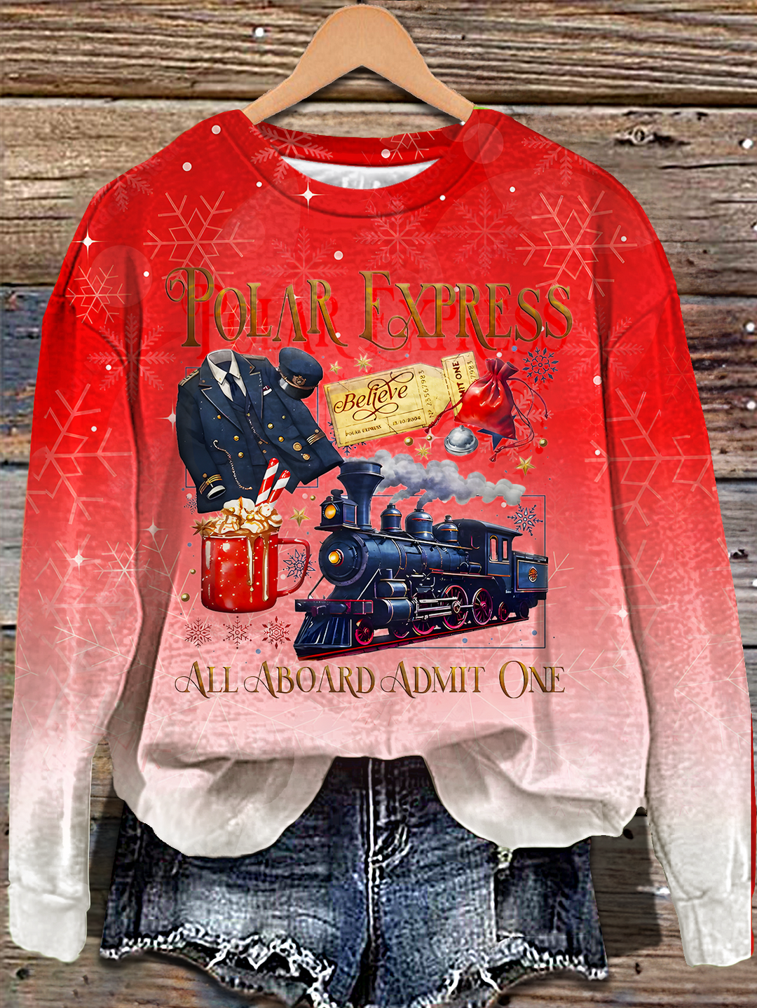 Polar Express Retro 90s Christmas Movies Printed Long Sleeve Casual Top