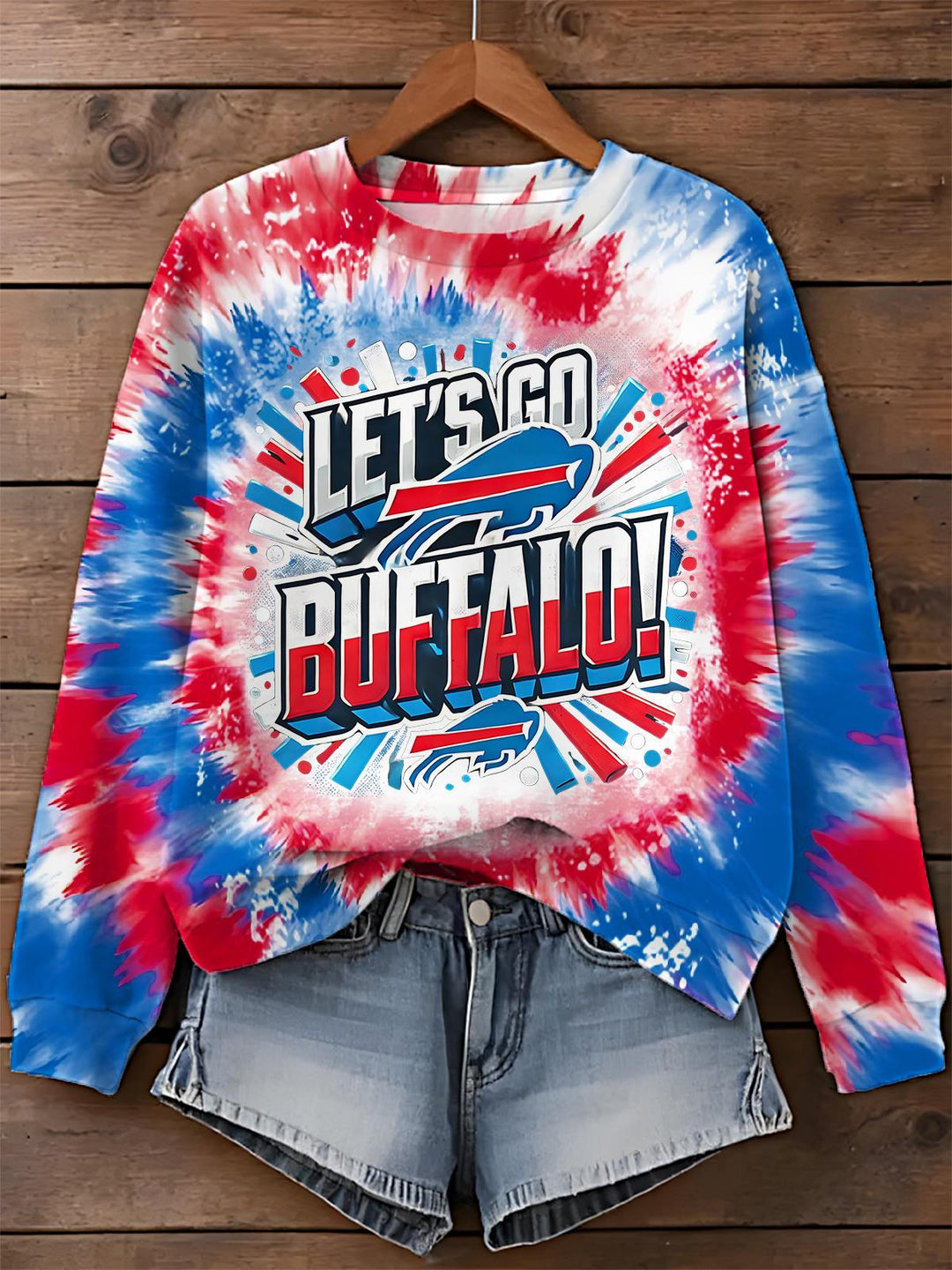 Buffalo Bills Tie Dye Printed Long Sleeve Casual Top