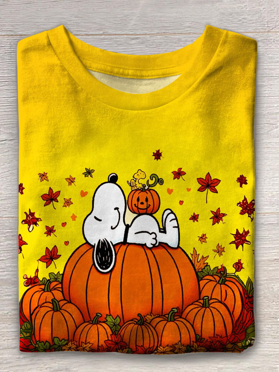 Autumn Pumpkin Snoopy Print Crew Neck T-shirt