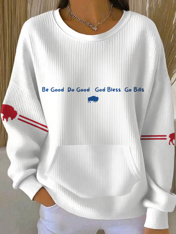 Women's Buffalo Football Printed Crew Neck Pocket Sweatshirt