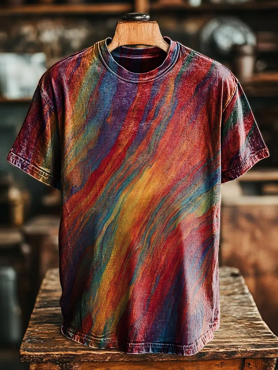 Vintage Distressed Tie-dye Art Crew Neck T-shirt