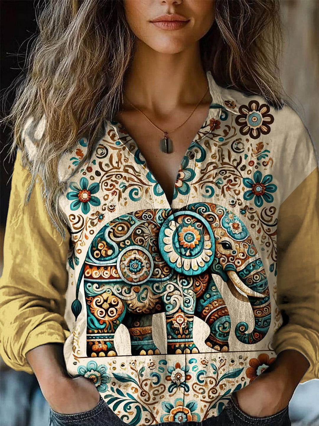 Hippie Minimalist Splicing Women's Printed Casual Shirt
