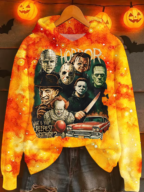 Halloween Characters Long Sleeve Printed Hoodie