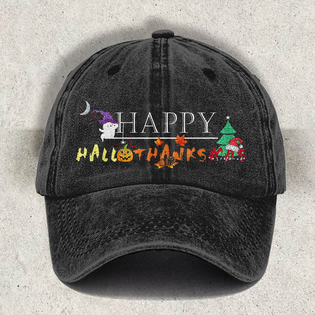 Hallothanksmas Fun Retro Printed Baseball Cap