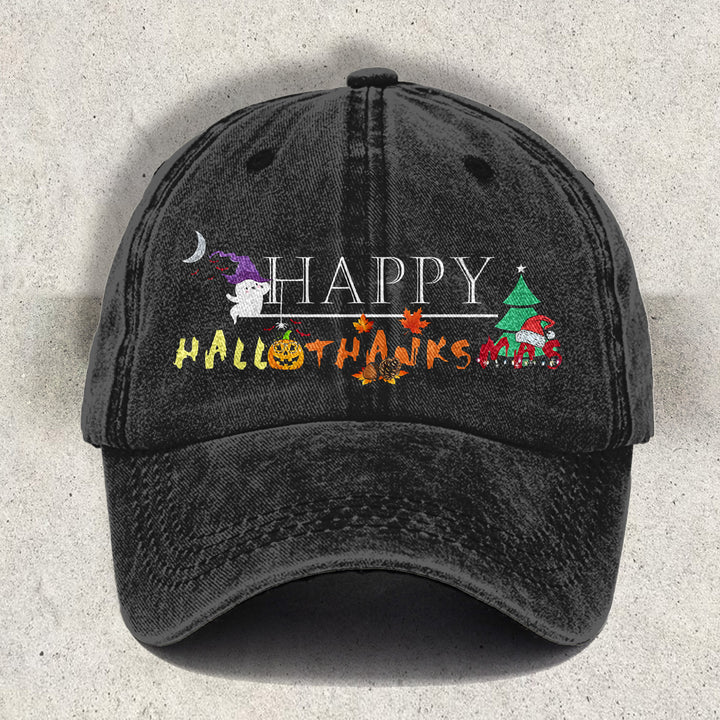 Hallothanksmas Fun Retro Printed Baseball Cap