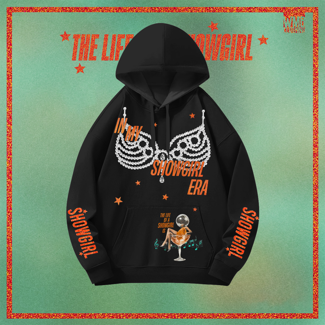 In My Showgirl Era Glitter Loose Fit Hooded Sweatshirt With Pockets