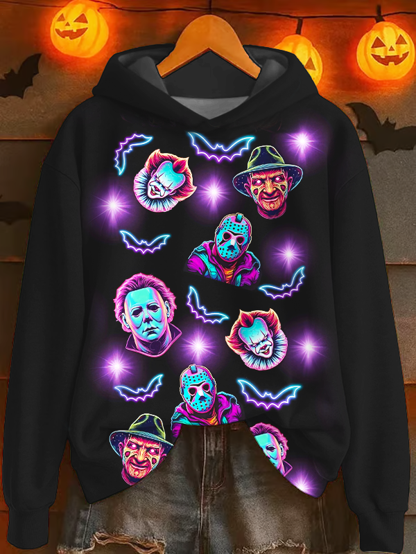 Horror Movie Character Collage Art Long Sleeve Printed Hoodie