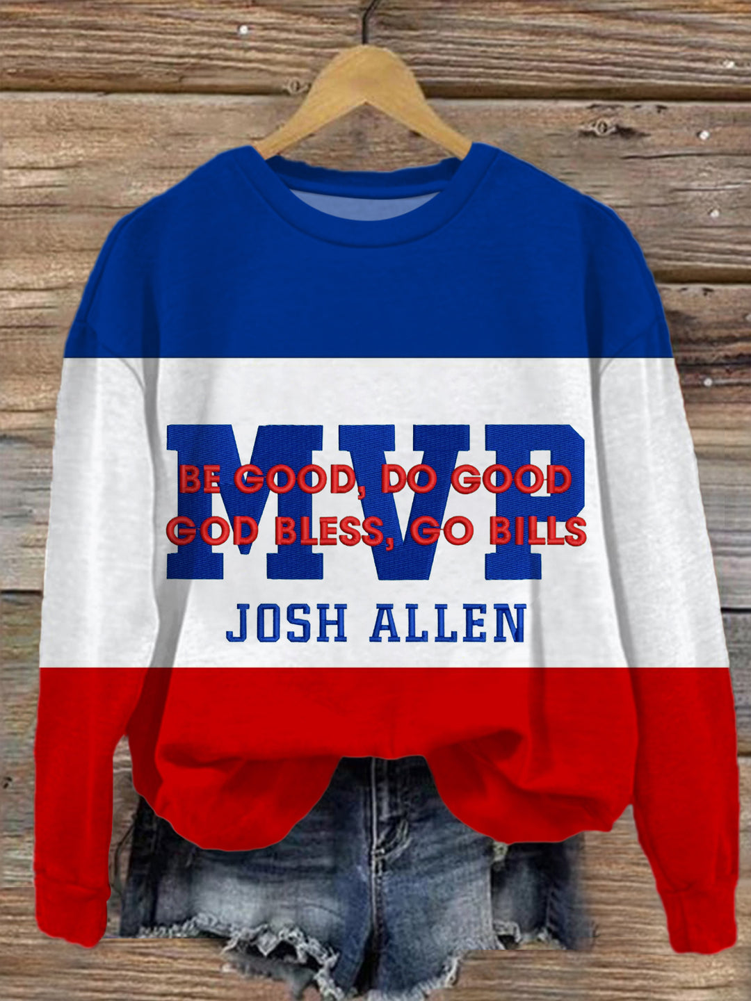 Be Good Do Good God Bless Go Bills MVP Printed Long Sleeve Casual Top