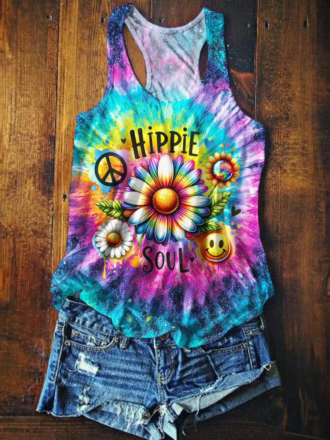 Retro Hippie Floral Printed Casual Tank Top