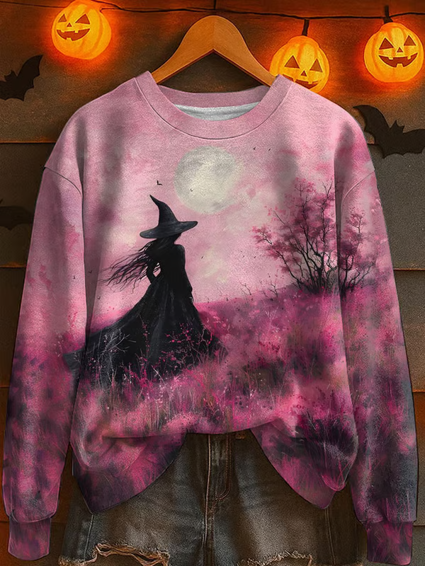 Witch Halloween Printed Long Sleeve Casual Top