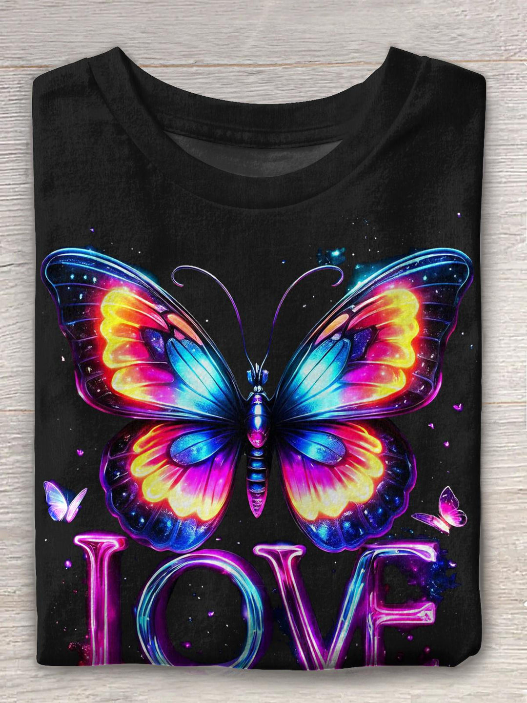 Hippie Butterfly Print Crew Neck T-shirt
