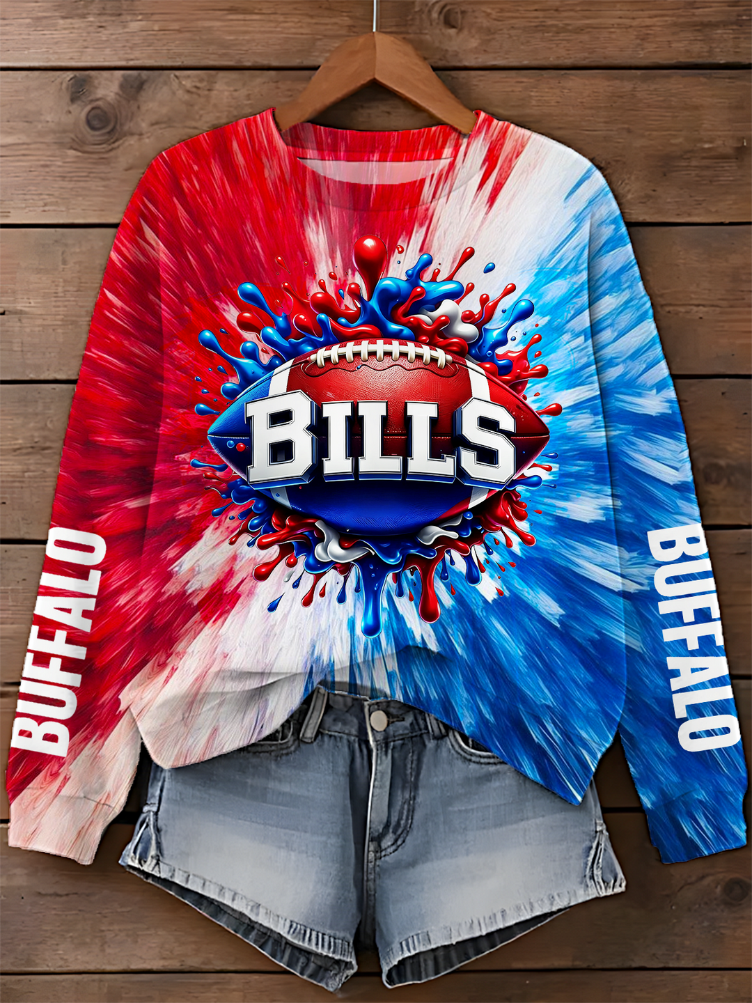 Football Lover Buffalo Printed Long Sleeve Casual Top