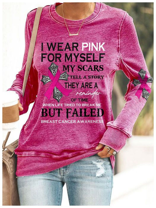 Pink Ribbon Breast Cancer Long Sleeve Casual Top