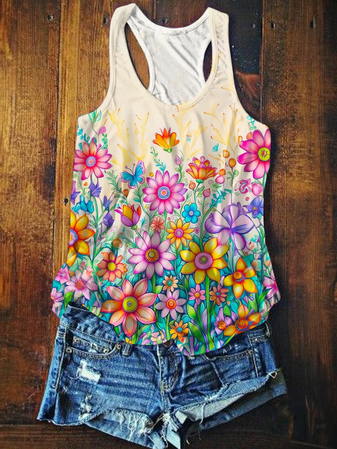 Flowers Vintage Printed Casual Tank Top