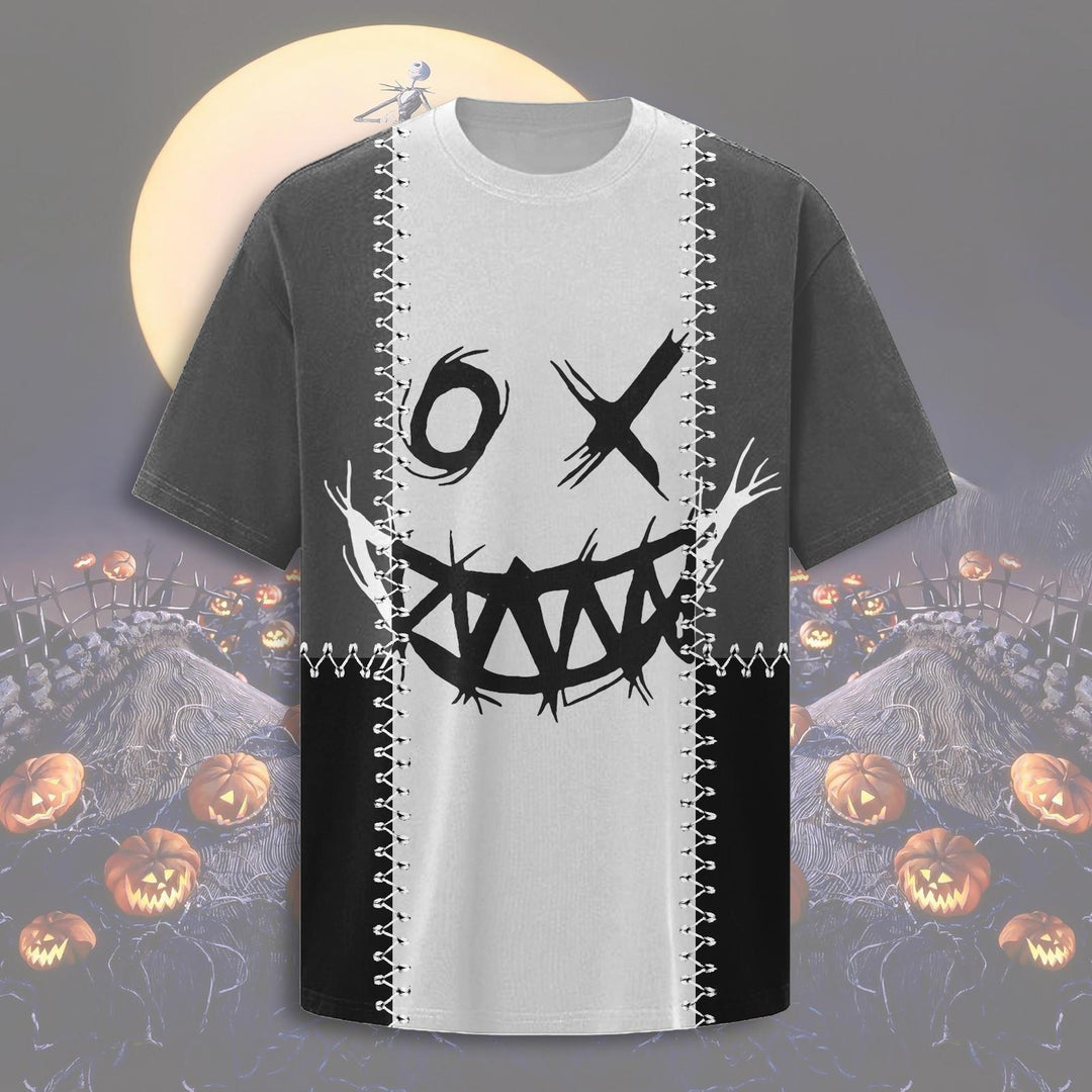 Halloween Smiley Face Printed Crew Neck T-shirt