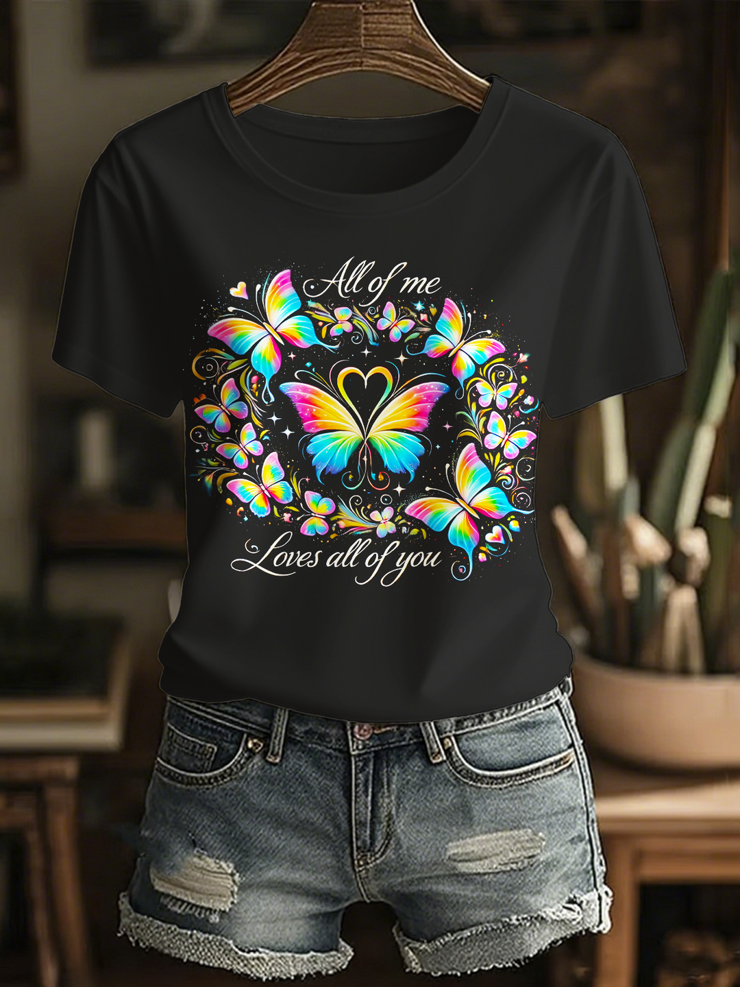 All Of Me Loves All Of You Hippie Butterflies Art Crew Neck T-shirt