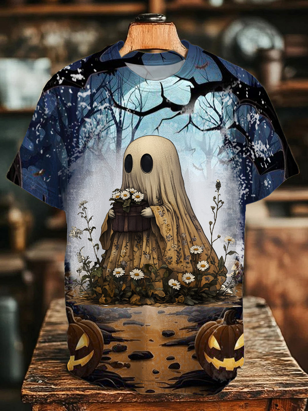 Halloween Ghost Forest Crew Neck T-shirt