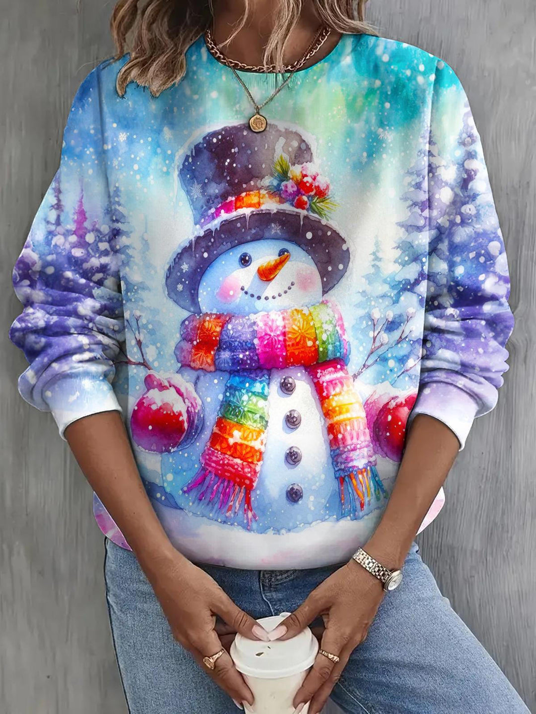 Winter Christmas Snowman Long Sleeve Casual Top