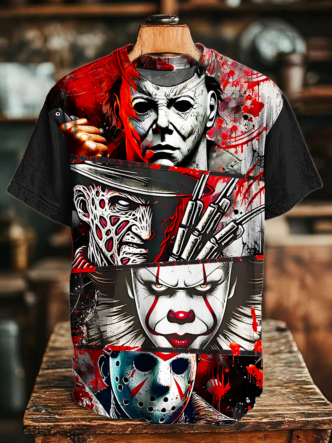 Retro Halloween Characters Crew Neck T-shirt