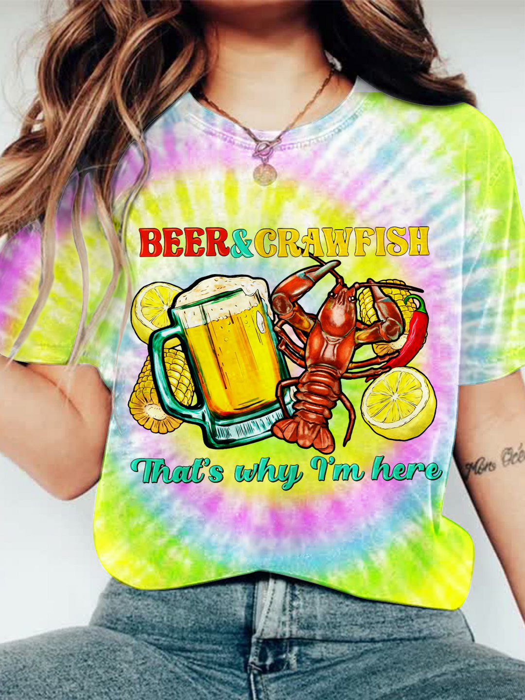 Beer&Crawfish That's Why I'm Here Crew Neck T-shirt