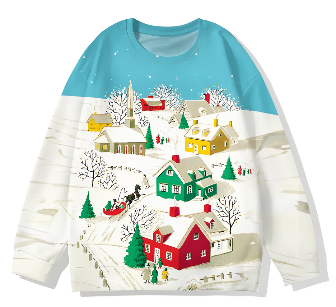Vintage Winter Christmas Printed Long Sleeve Casual Top