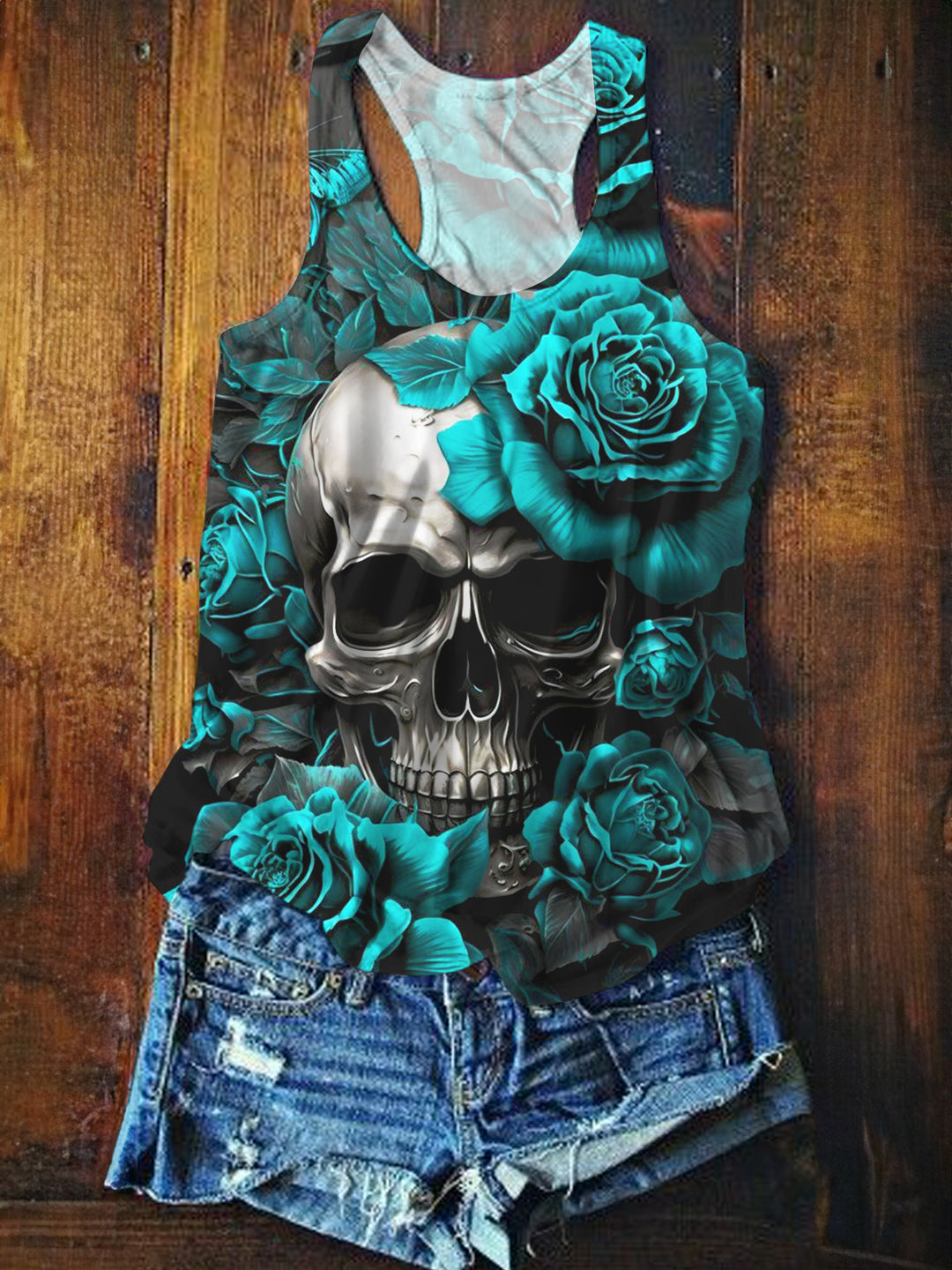 Dark Skull Flower Women's Crew Neck All Over Printed Tank Top