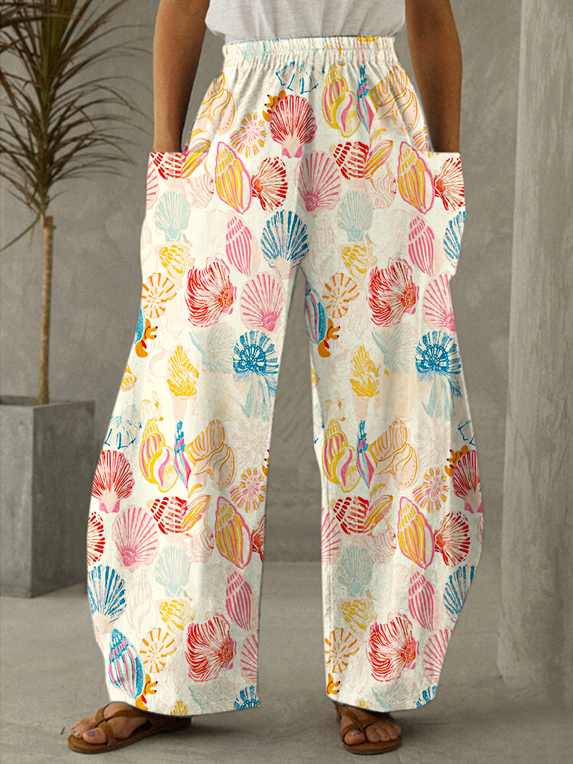 Ocean Shell Print Casual Pants