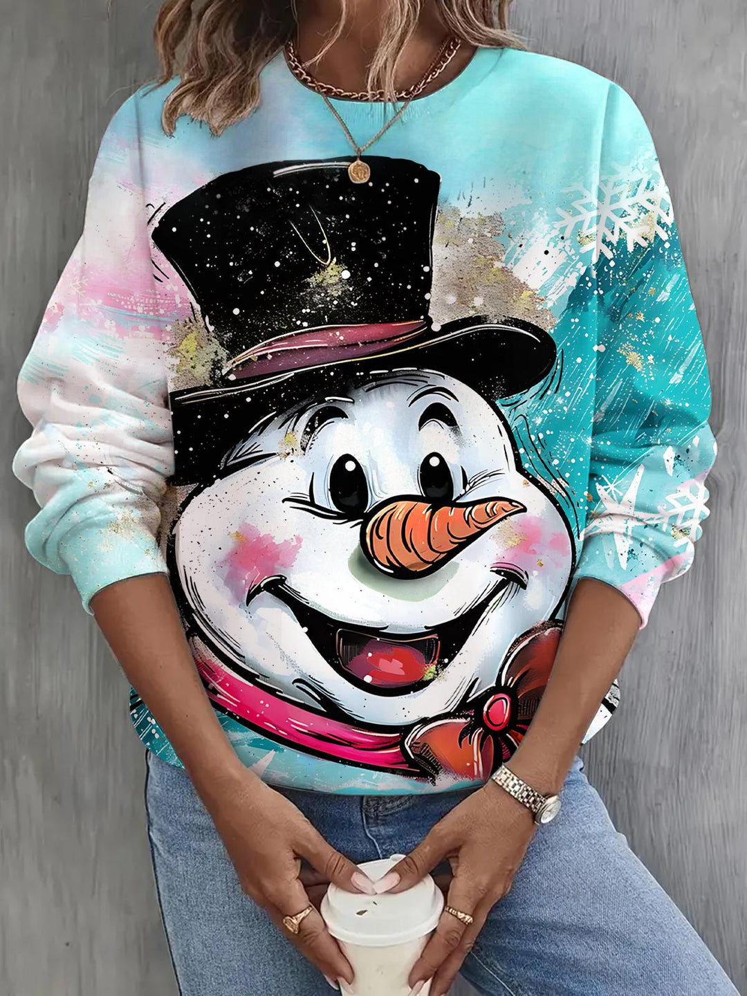 Christmas Winter Snowman Long Sleeve Casual Top