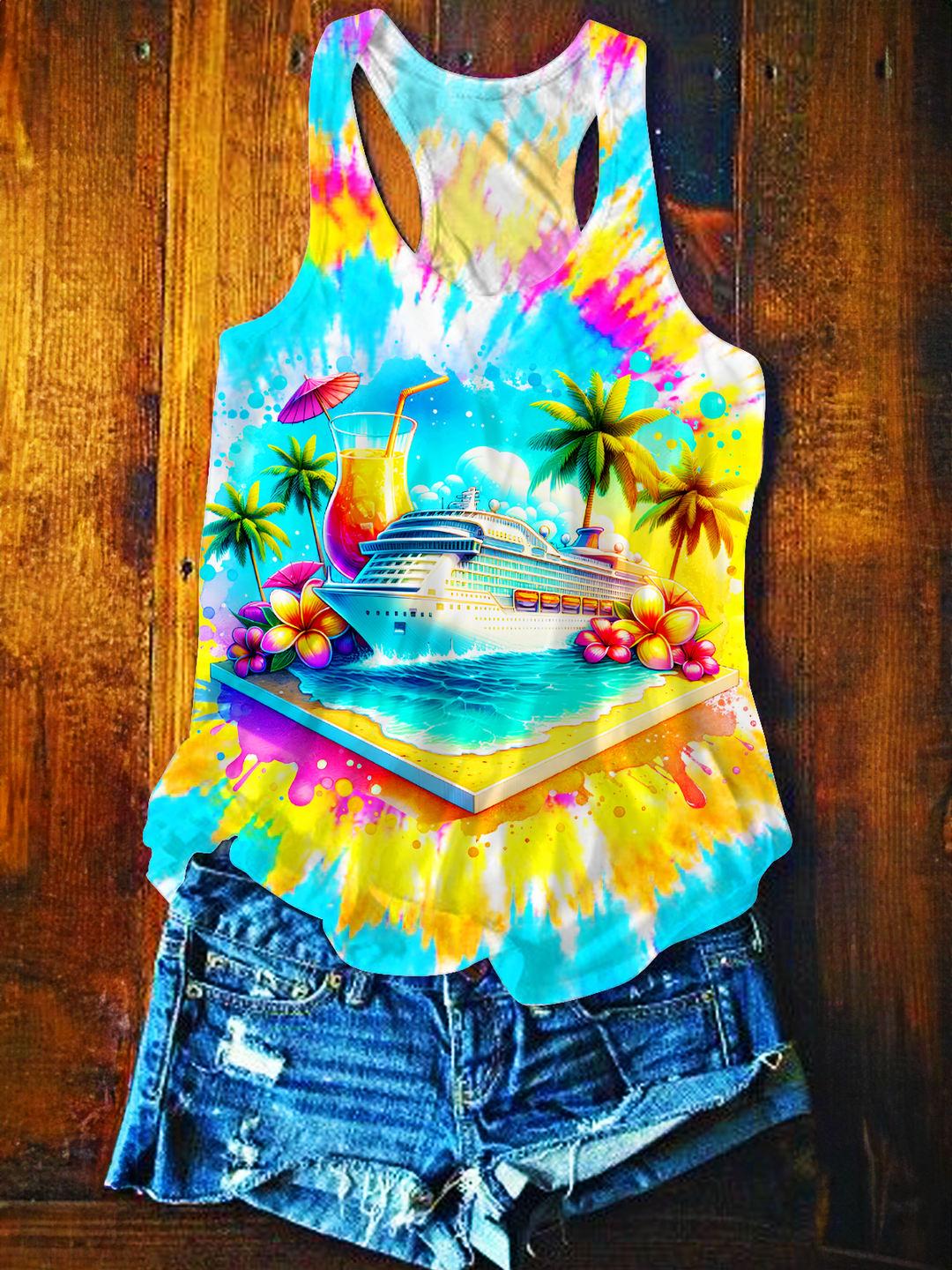 Vacation Cruise Watercolor Art Printed Casual Tank Top